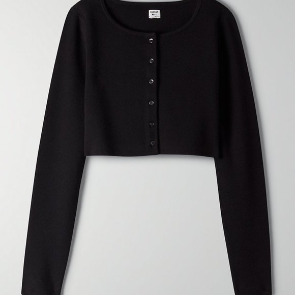 Aritzia Sunday Best Izzy Cardigan Cropped Black NWT - Picture 3 of 5